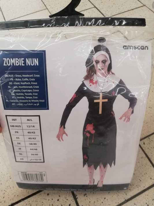 Zombie zakonnica przebranie strój dla kobiety haloween M/L