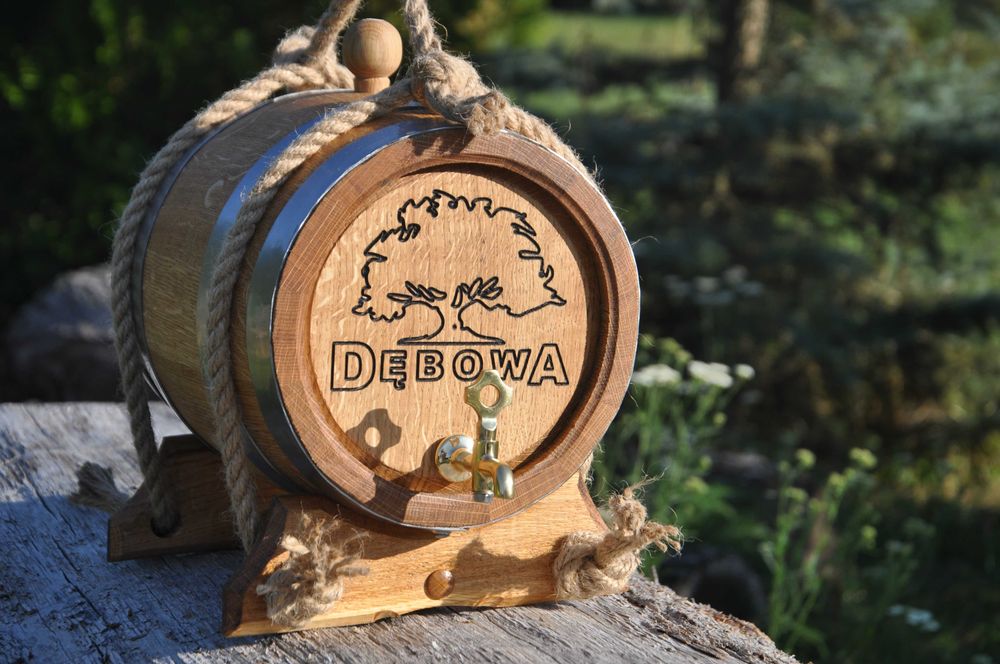 Nowa Beczka Dębowa 3L 5L 10L 20L z kranem mosiężnym na alkohol bimber