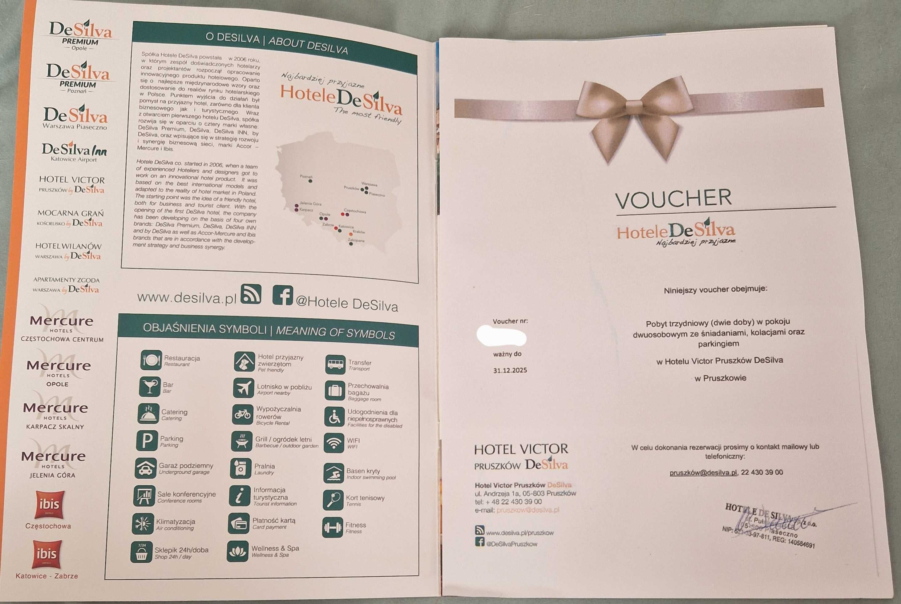 Voucher Hotel DE SILVA VICTOR Pruszków