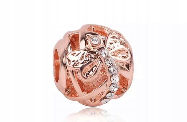 charms do pandora złoty ważka skrzydła cyrkonie koło rose gold