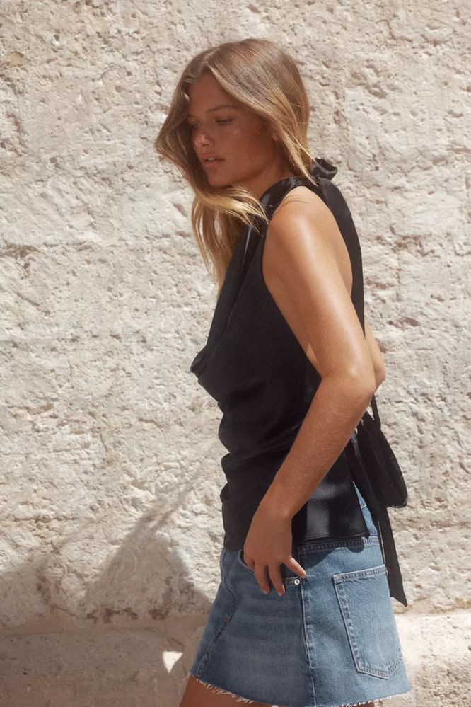 Топ із ефектом сатину на завʼязках на шию Zara розмір XS