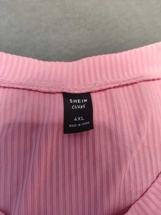 Shein koszulka prążkowana t-shirt różowa oversize 4xl