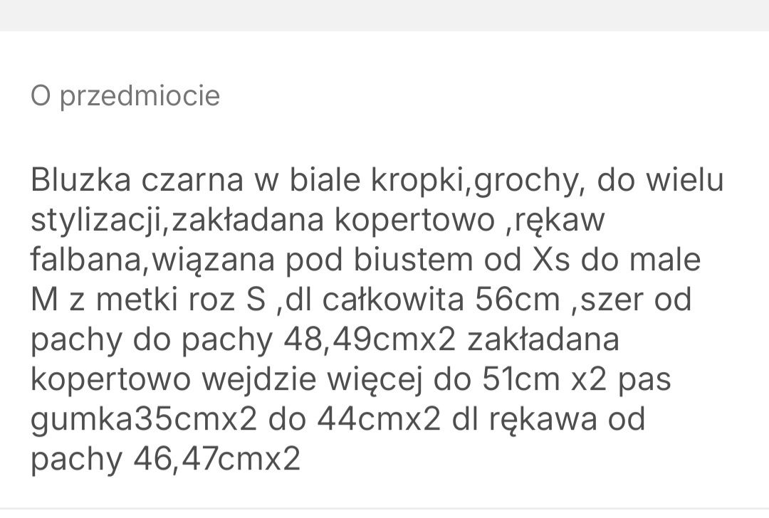 Bluzkaa damska grochy kropki czarna ,biel Xs/S małe M falbany