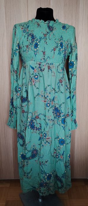 Nowa zielona sukienka w kolorowe wzory wiskoza 36