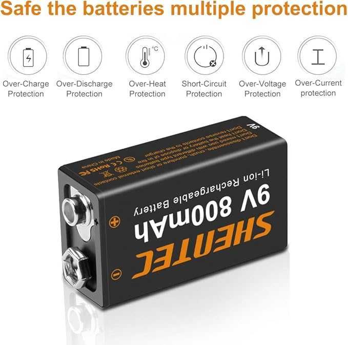 Shentec 4 szt akumulatory 9V 800mAh litowojonowe wielokrotne ładowanie
