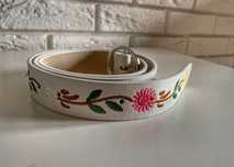 Bialy pasek do spodni vintage hafty
