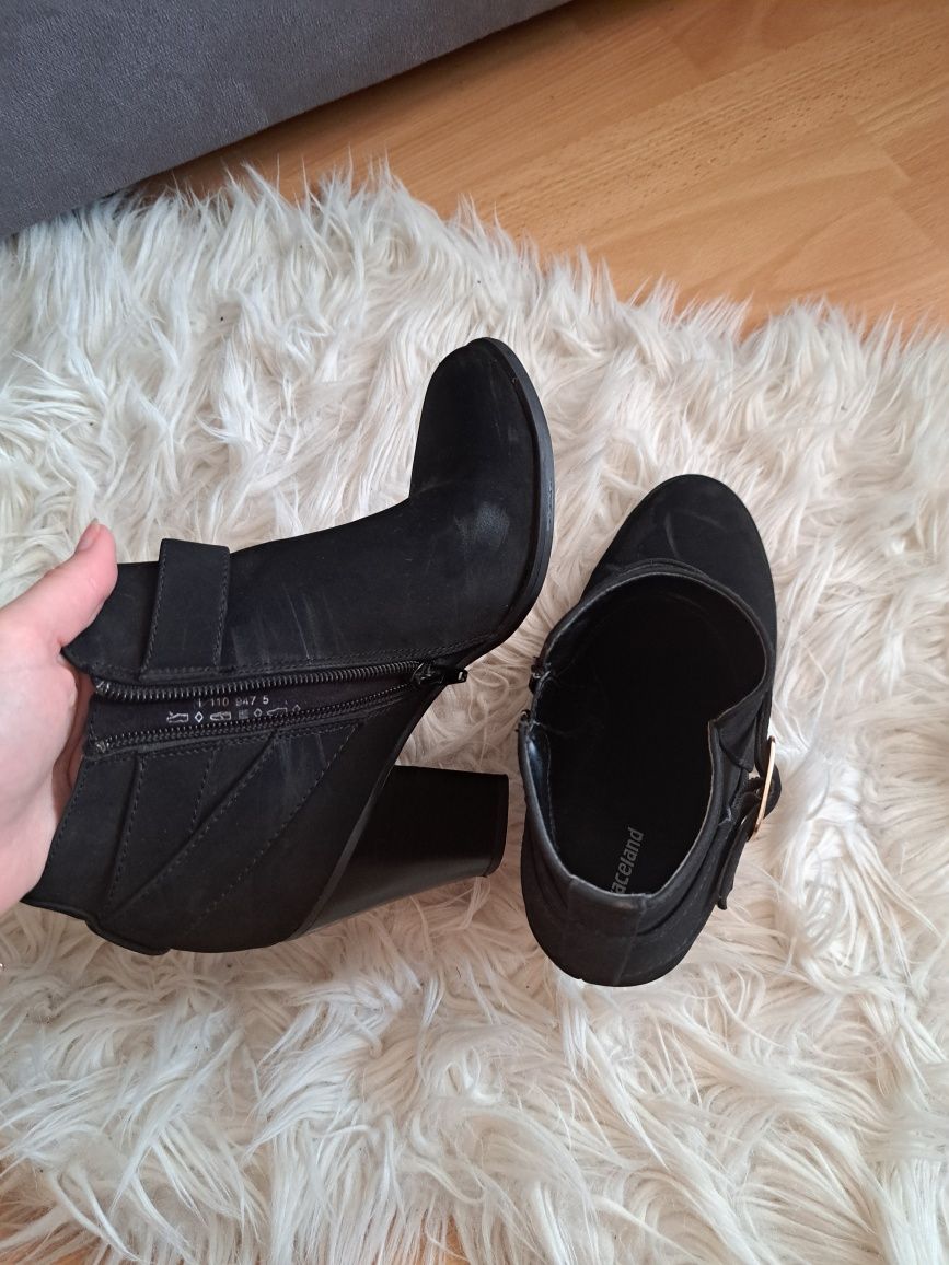 Czarne zamszowe botki na obcasie, buty jesienne damskie, Graceland