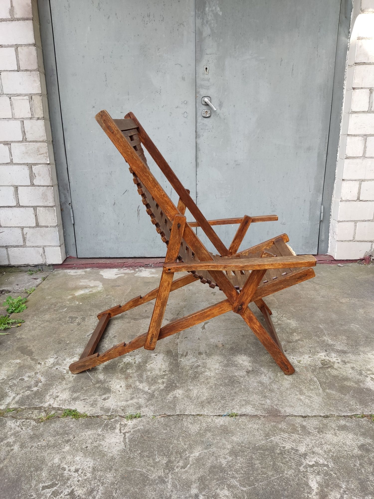 Leżak drewniany fotel ogrodowy vintage