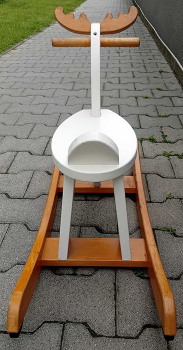 łoś ikea drewniany na biegunach bujany dla dzieci biały konik renifer