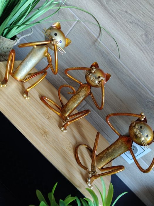 Zestaw 3 szt Kotki metalowe nie widzę nie słyszę nie mówię