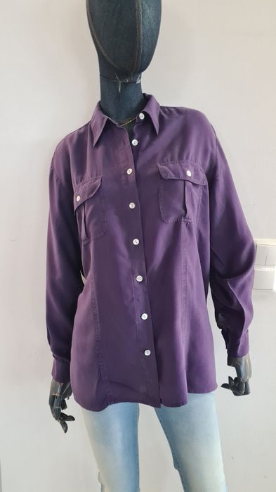 Koszula 100% Silk Jedwab. Głęboki Fioletowy, Śliwkowy. Oversize M / L