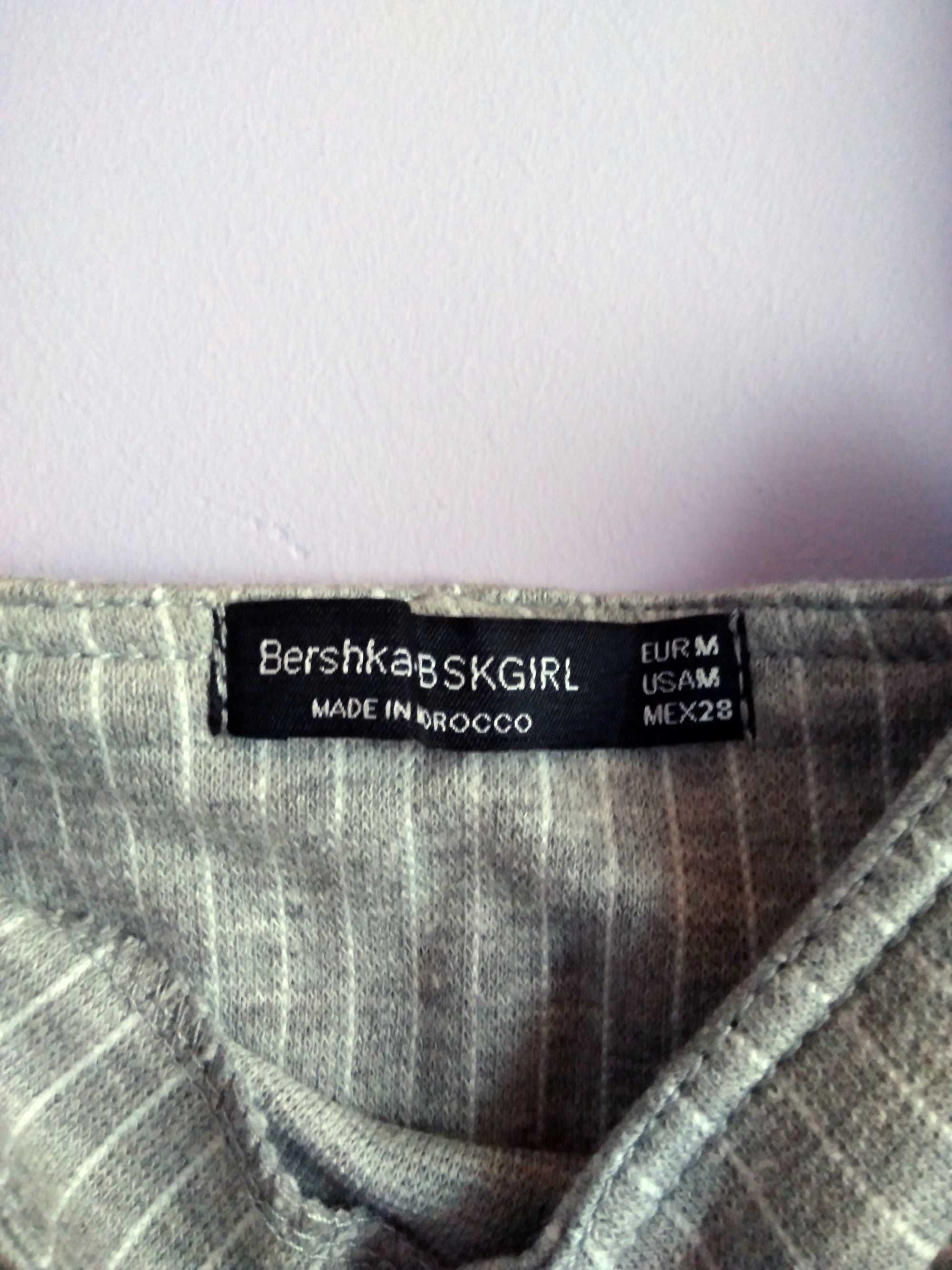 Sukienka Rybaczki Szelki Bershka Jasno Szara w paski M
