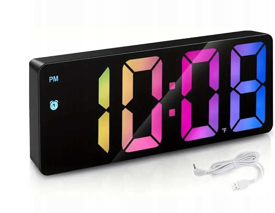 Zegar Termometr stojący budzik elektroniczny LED Alarm RGB kolorowy