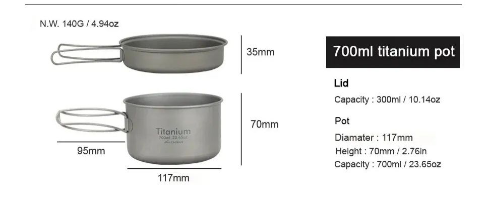 Титановые кружки и котелки от 700мл до 1200мл Похідний титановий посуд