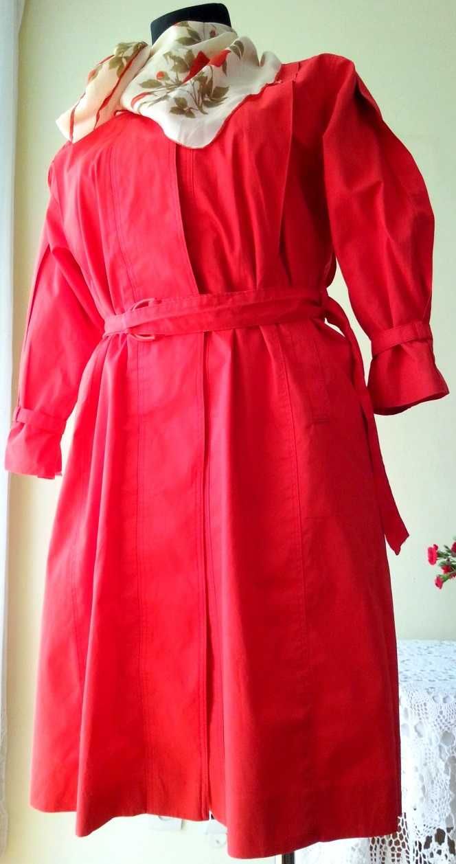 czerwony  trencz płaszcz 36/S bufiasty rękaw bawełna styl #vintage