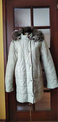 Kurtka damska płaszcz zimowy XL 42 oliwka długi  Naturalne futro LIS