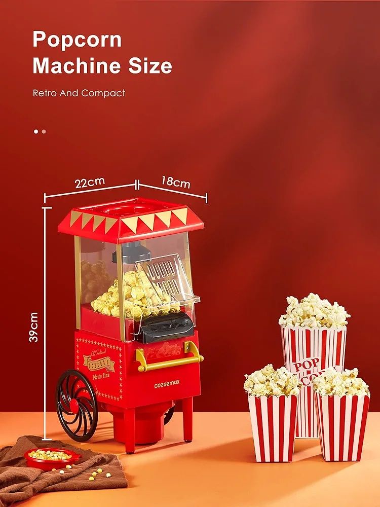 Cozeemax maszyna do popcornu w stylu retro, 1200 W,