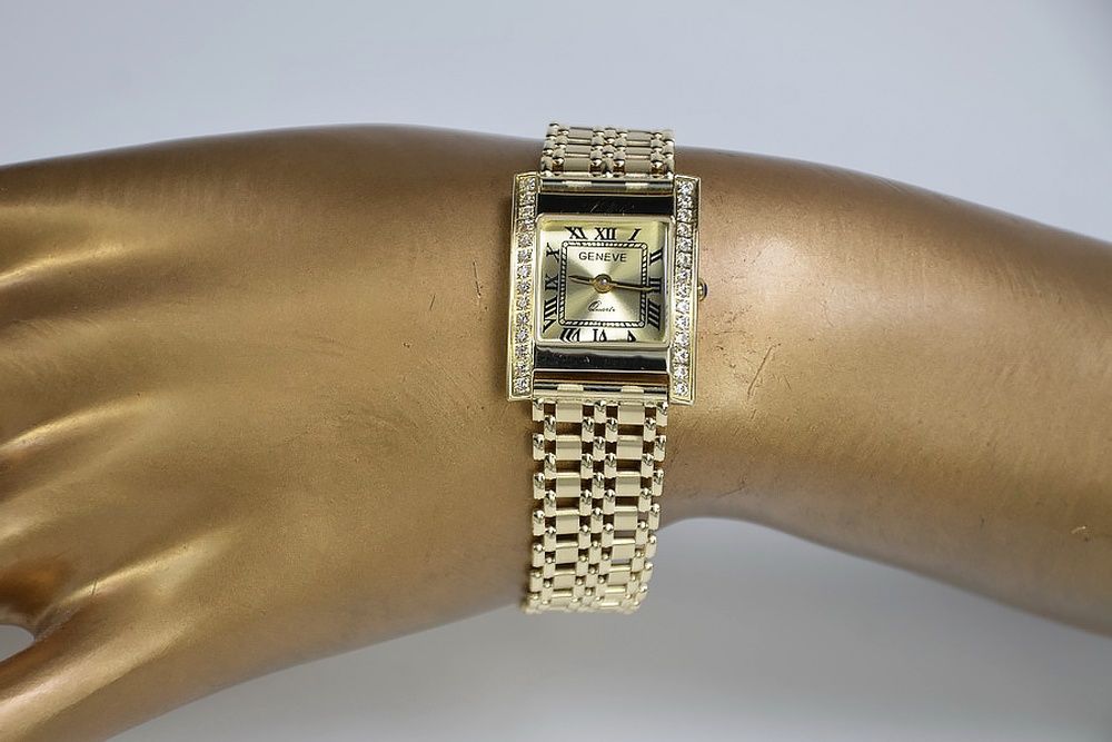Złoty zegarek z bransoletą damski 14k 585 Geneve lw035y&lwb001y B