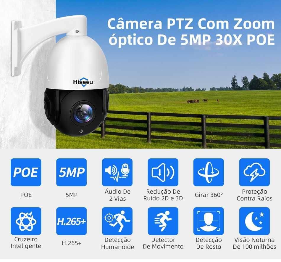 [NOVO] Camara 5MP Exterior • ZOOM 30X Ótico • Visão Noturna 100M •