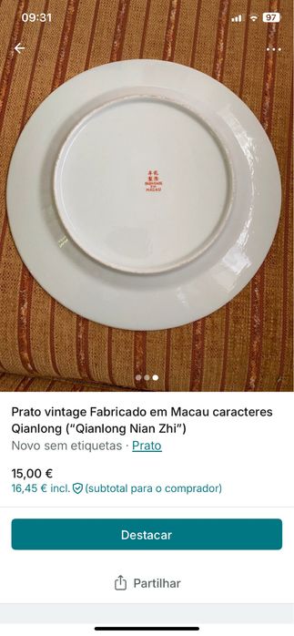 Prato vintage nunca usado