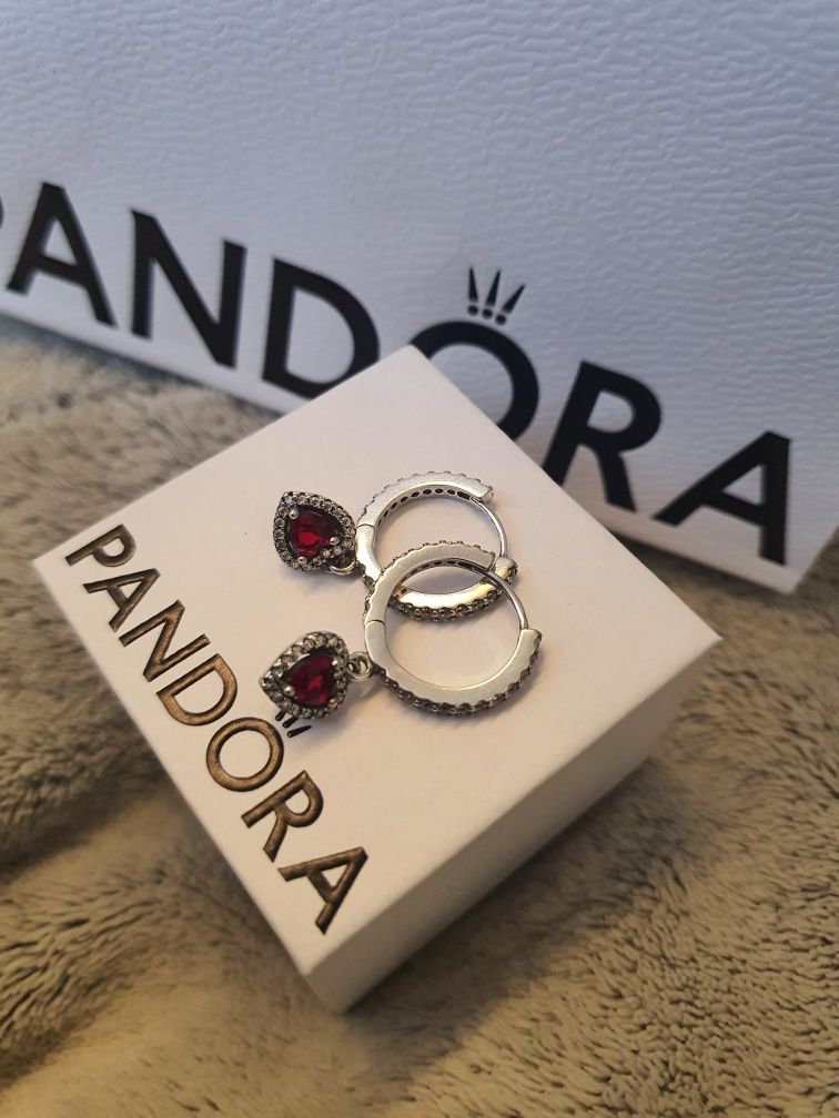 Wiszące Srebrne Kolczyki Czerwone Wypukłe Serca Jak W Pandora