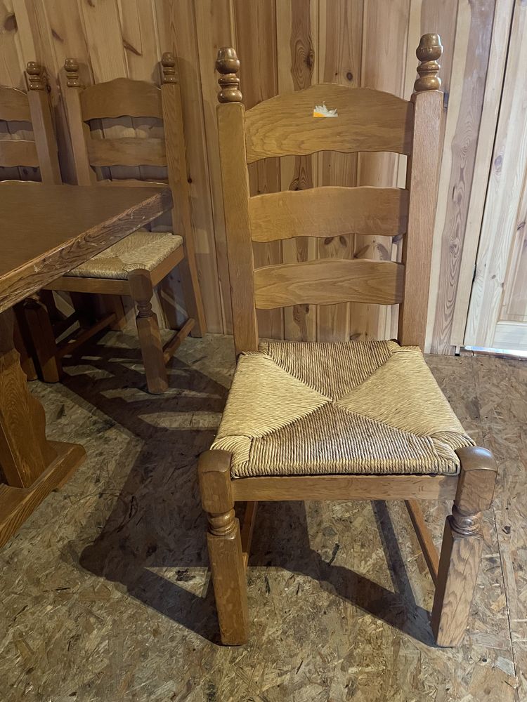 Stół dębowy, ciężki+6 krzeseł