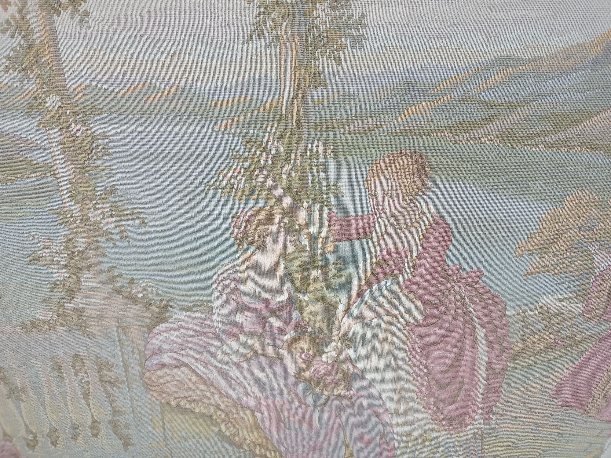 Quadro com tela bordada tapeçaria gobelin