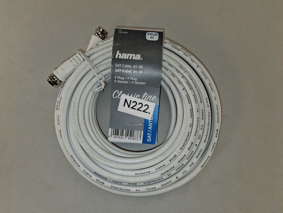 N222 Kabel Satelitarny Antenowy Hama 10m 85dB Classic Line F/F