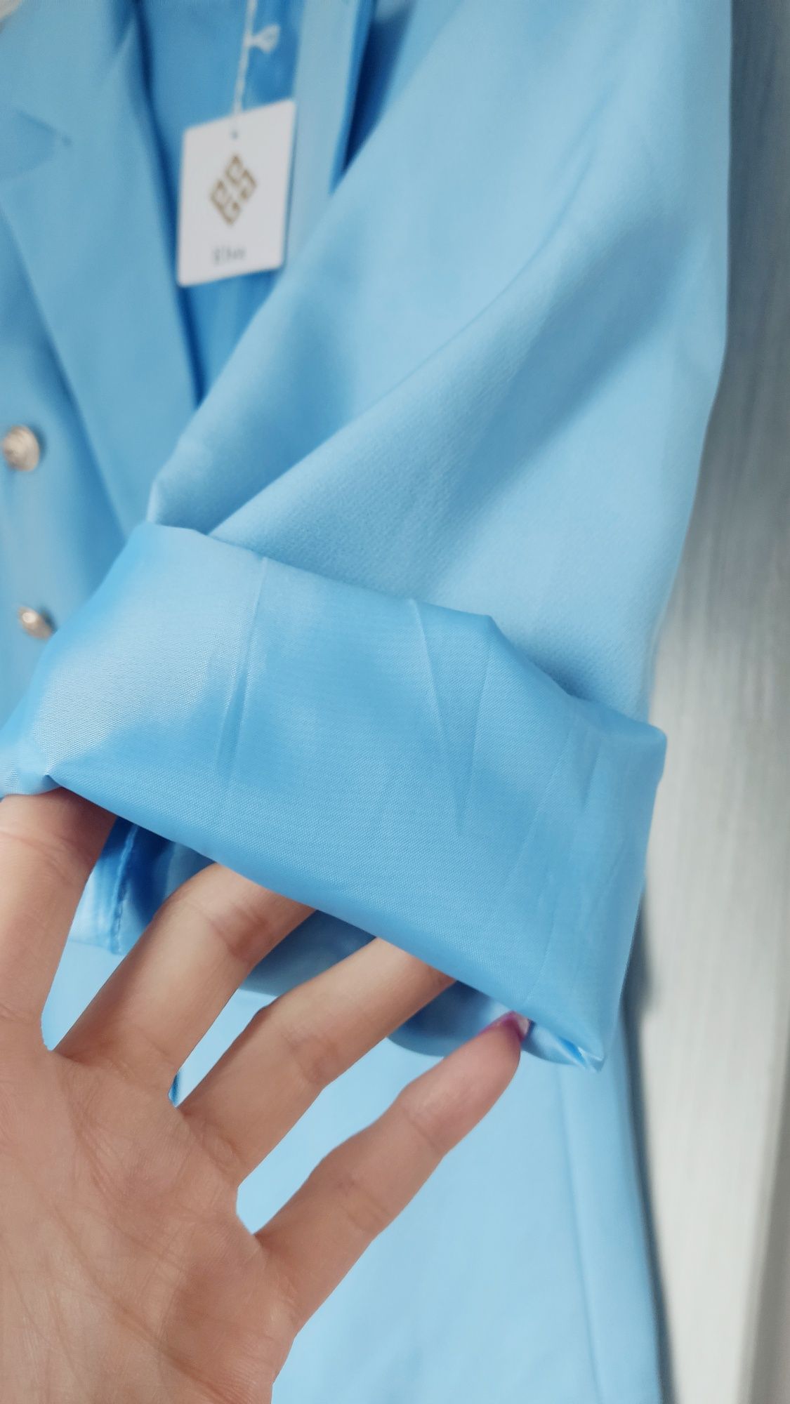 Marynarka żakiet damski złote guziki M L niebieska baby blue