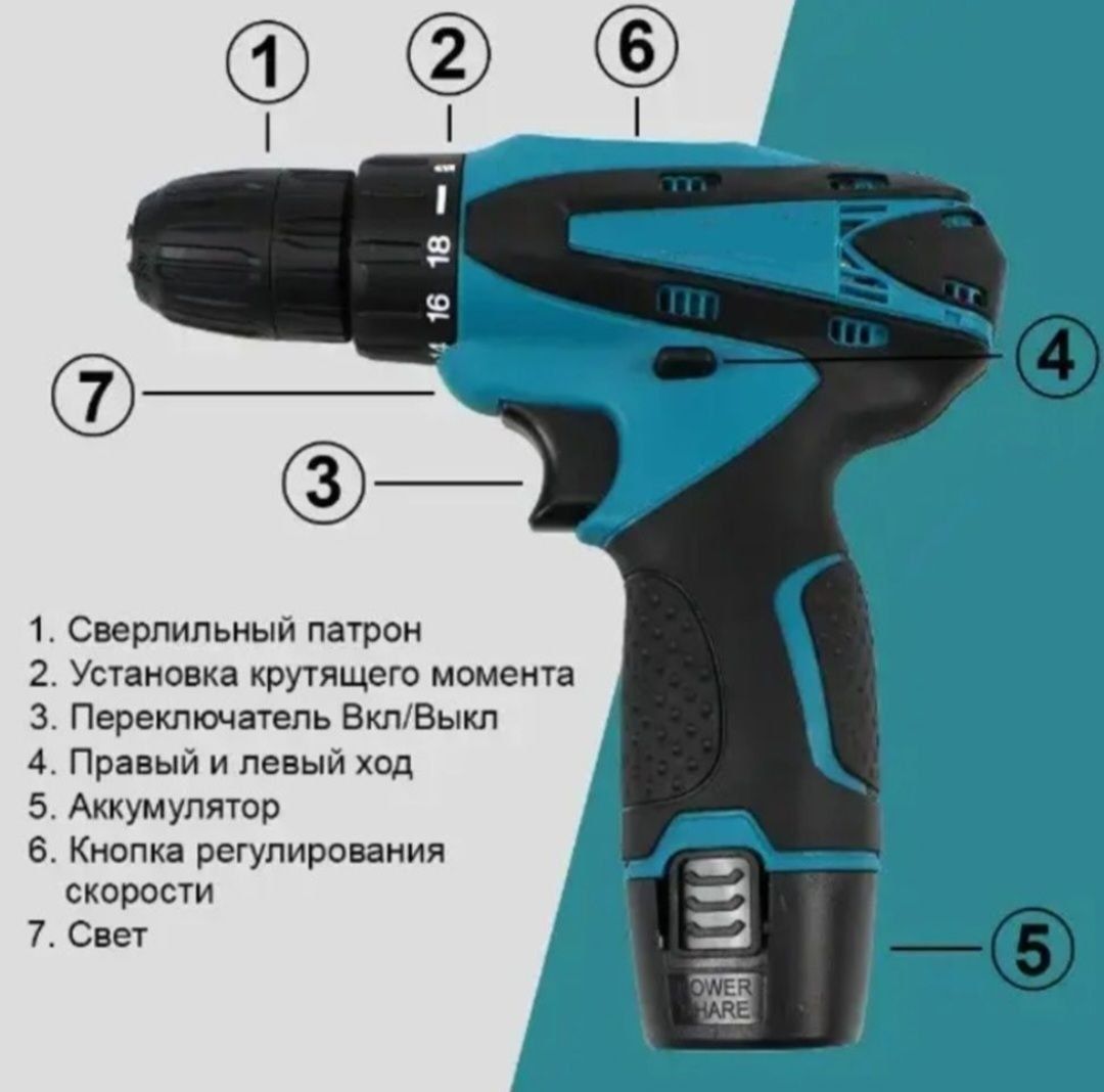 Акумуляторний шуруповерт в кейсе 2мя акумуляторами