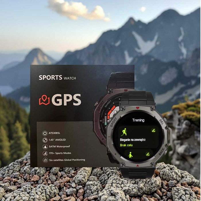 Smartwatch Męski GPS Wodoodporny Sport Amoled Menu PL Czarny Zegarek