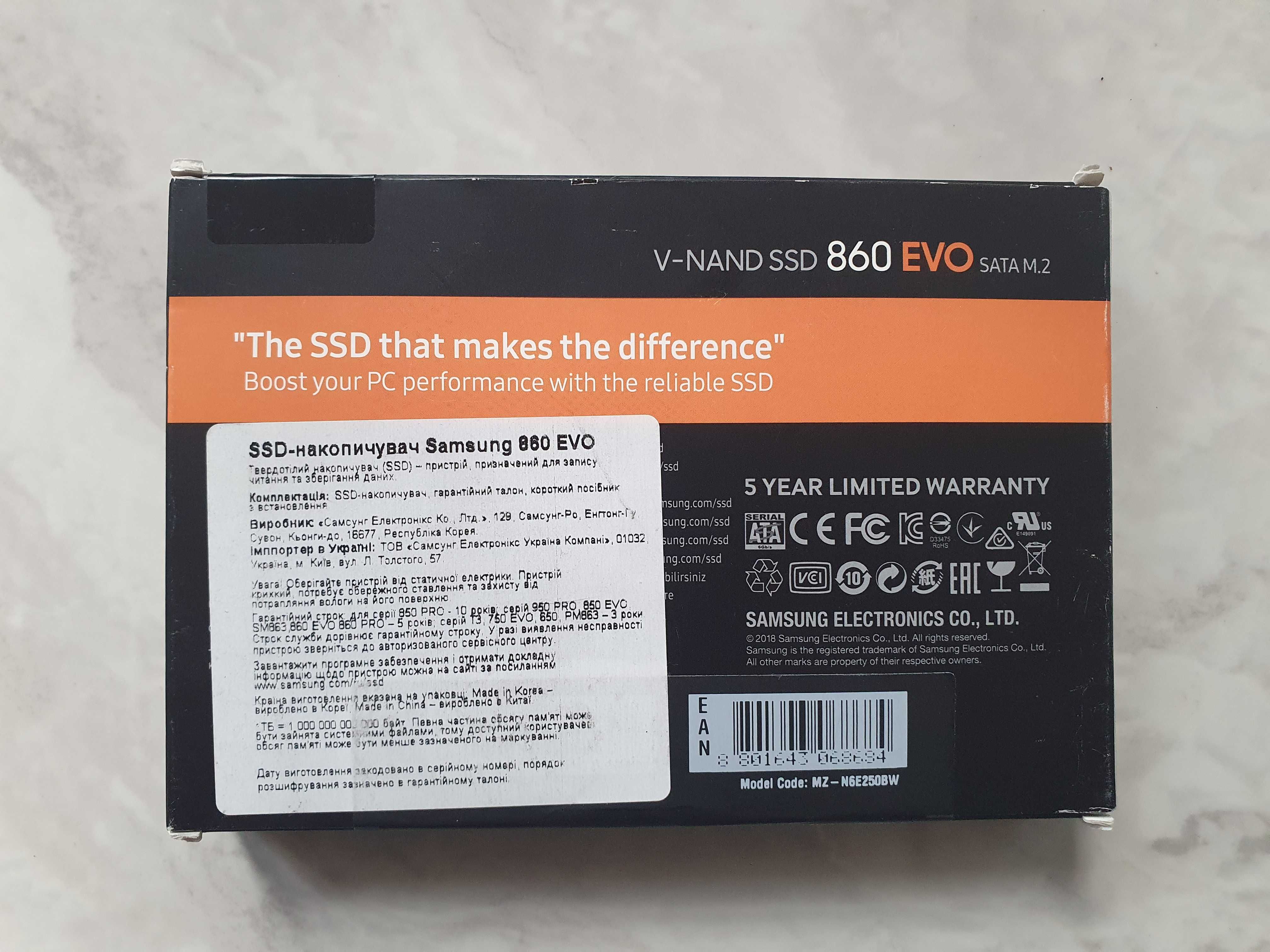 Новий SSD накопичувач Samsung 860 EVO M.2 250 GB (MZ-N6E250BW)