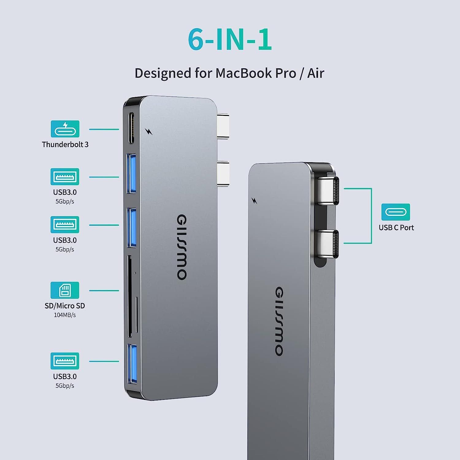 GIISSMO Adapter do MacBook Pro 6 w 2 USB C HUB