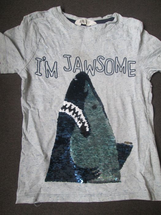 t-shirt 116/122 cekiny rekin H&M