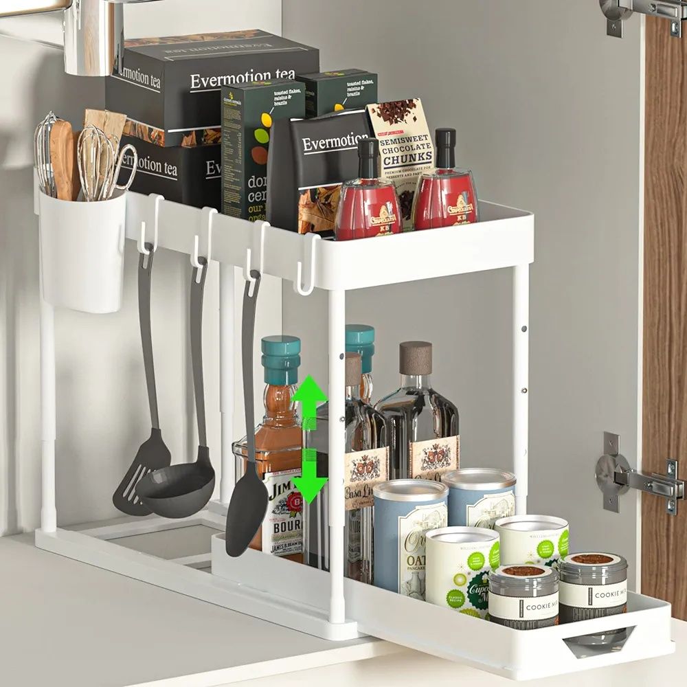 SKYSER 2-poziomowy organizer do kuchni łazienki, z 4 haczykami