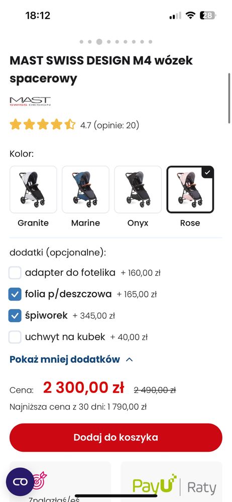 Wozek spacerowy MAST M4. Folia, torba, wkladka itd