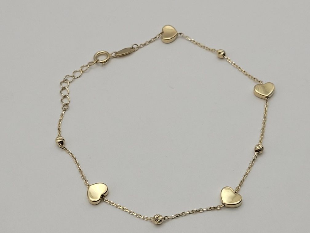 Nowa Złota bransoletka złoto próby 585, serce serduszka  17 -19 cm
