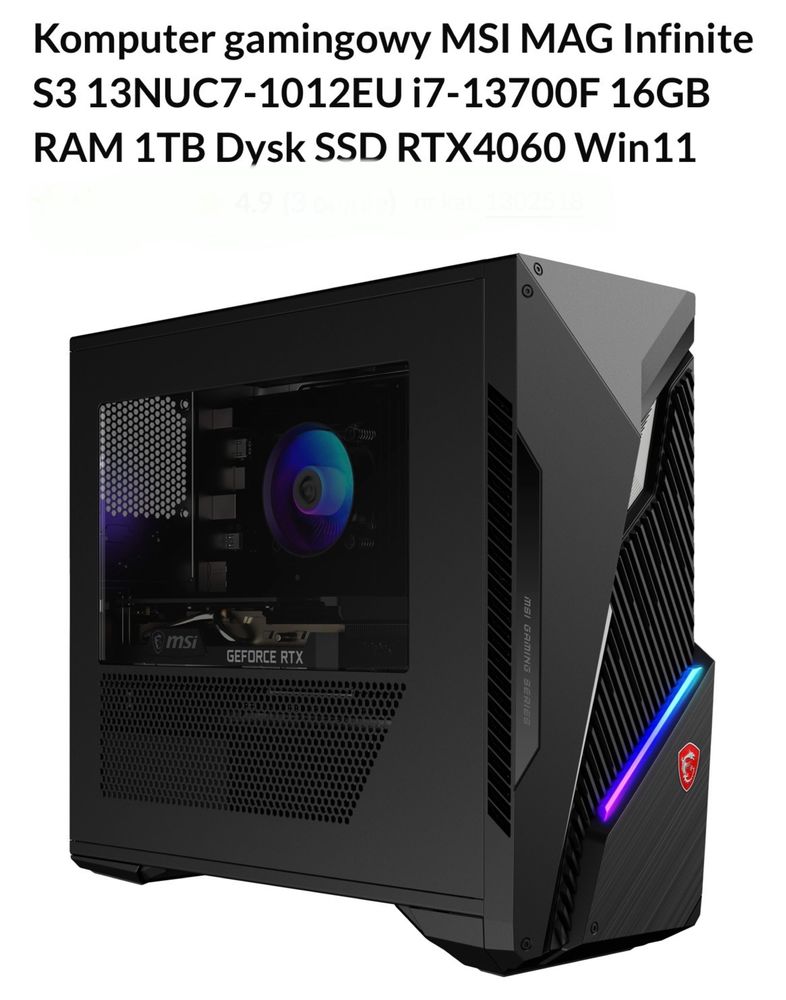 Komputer Gamingowy MSI MAG Infinite s3 i7 RTX4060