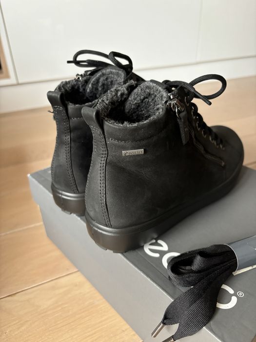 Ocieplane, b. wygodne, skórzane buty Ecco, membrana Gore-Tex, nowe