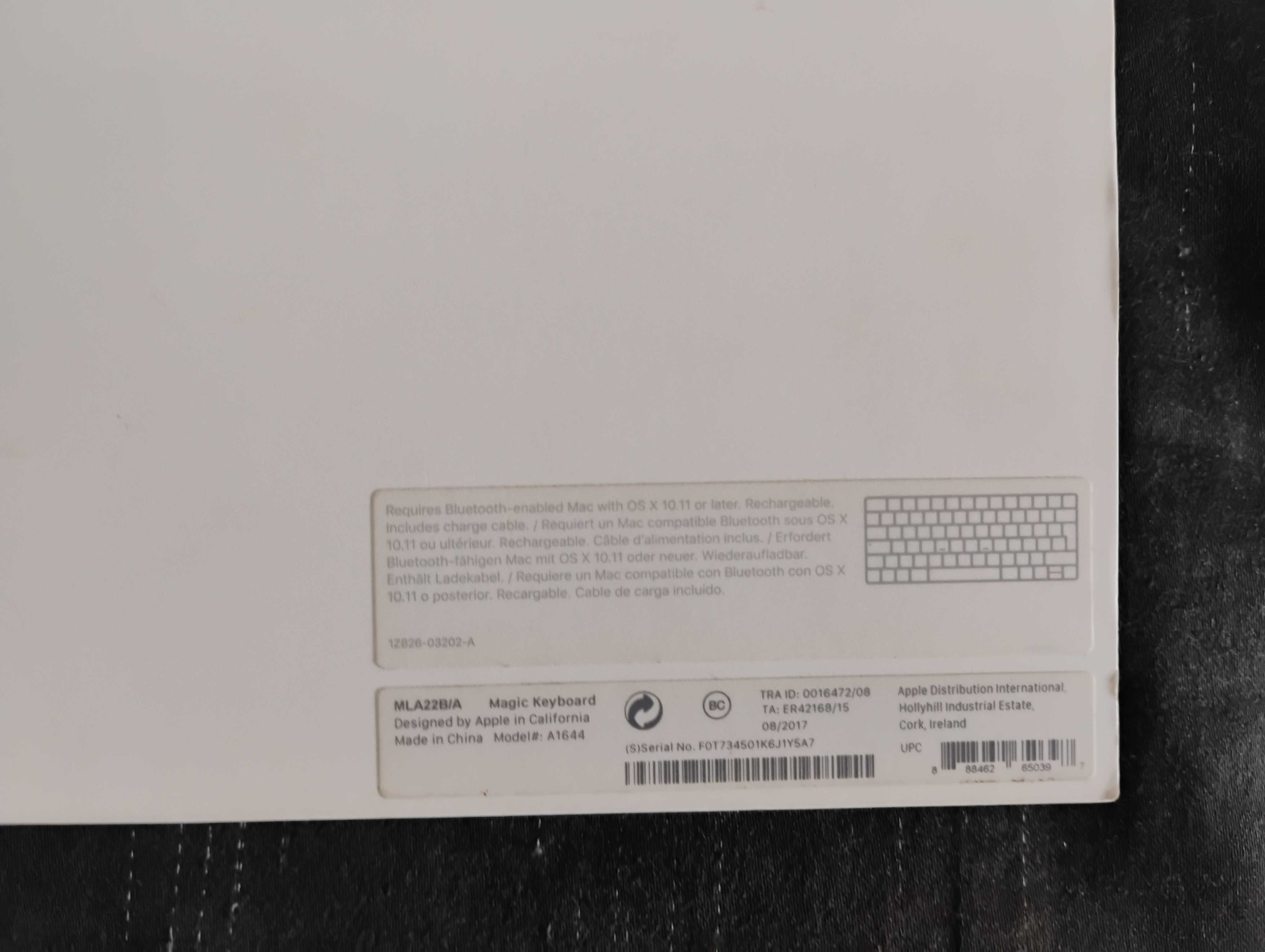 Bezprzewodowa Klawiatura APPLE MLA22B/A (A1644) Magic Keyboard DO MAC