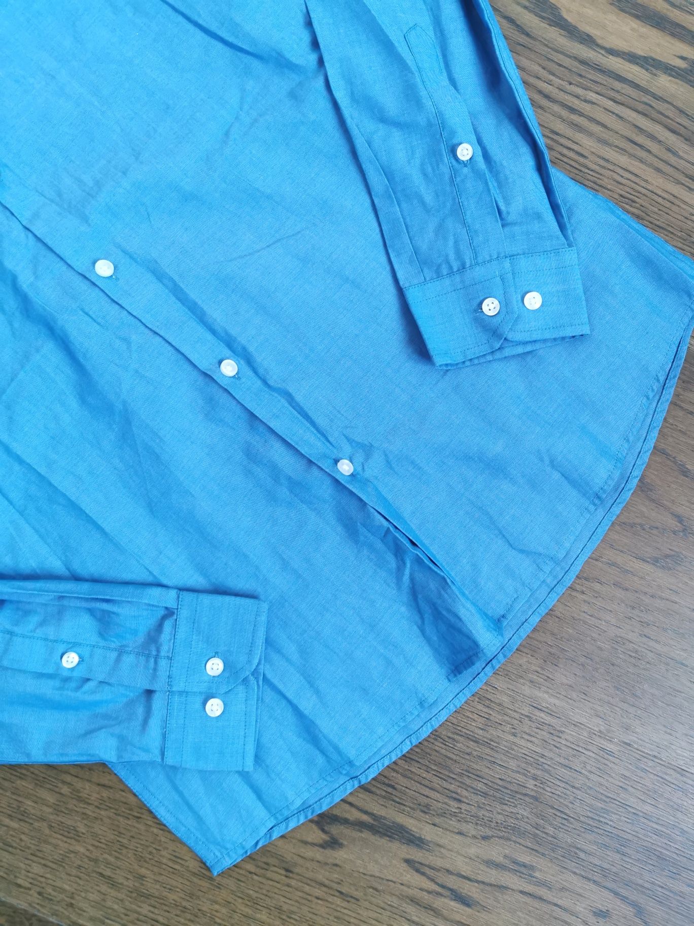 Niebieska męska koszula na długi rękaw, rozmiar 37