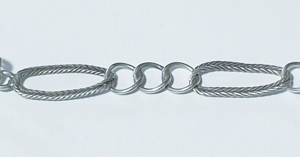 Antiga corrente de relógio de bolso em prata portuguesa contrastada