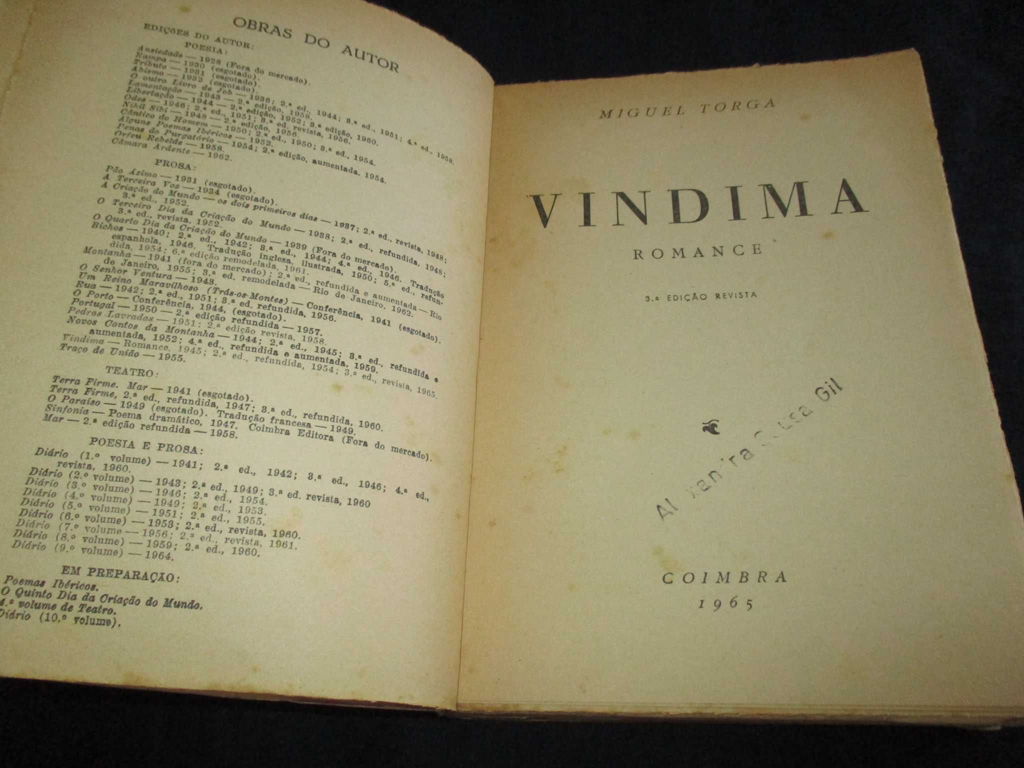 Livro Vindima Miguel Torga 3ª edição 1965