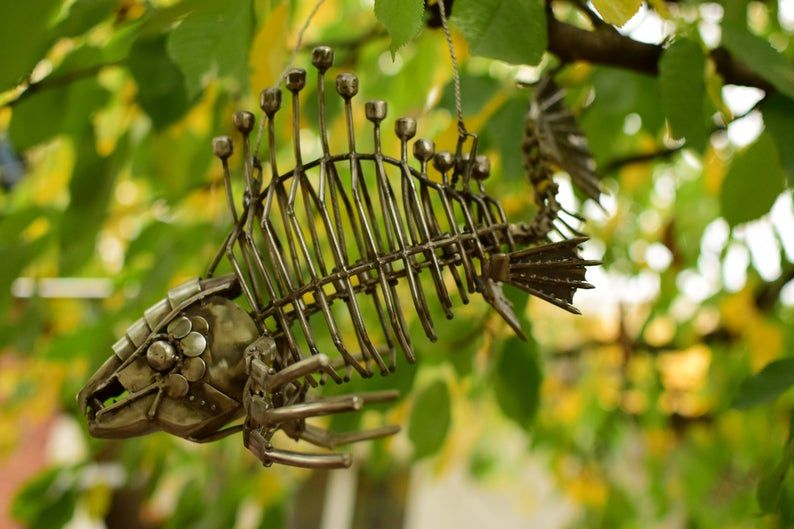 (под заказ)скульптура рыбы в стиле стимпанк руч работы из нерж стали