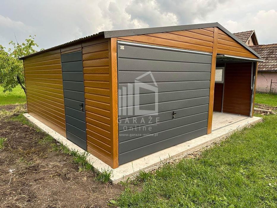 GARAŻ BLASZANY 6x6 dwuspad 2x Brama drzwi 2x okno drewnopodobny ID203