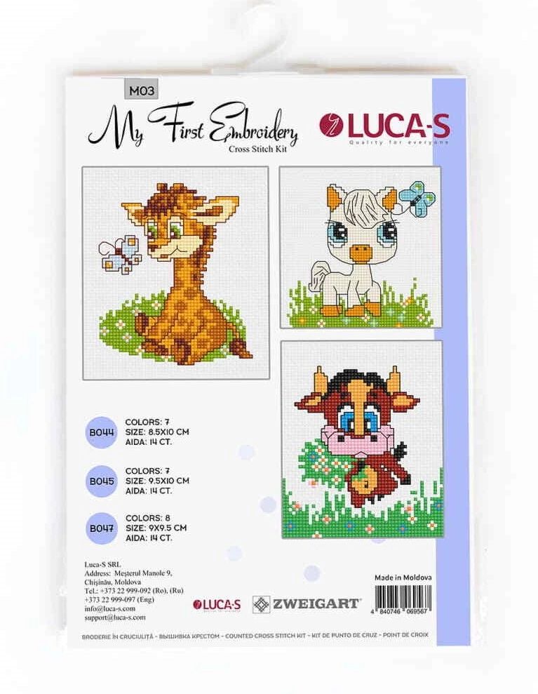 3 zestawy do nauki haftowania dla dzieci M03 LUCA-S żyrafa, konik, kró