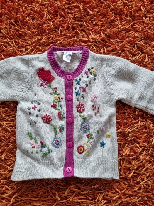 OFERTA PORTES-Casaco Malha Bege e Rosa e Flores da Zara (12-18Meses)