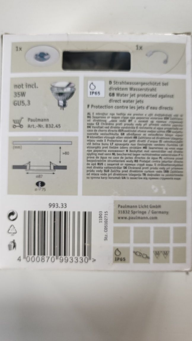 Oprawa oświetleniowa łazienkowa Paulmann 1x35w ip65