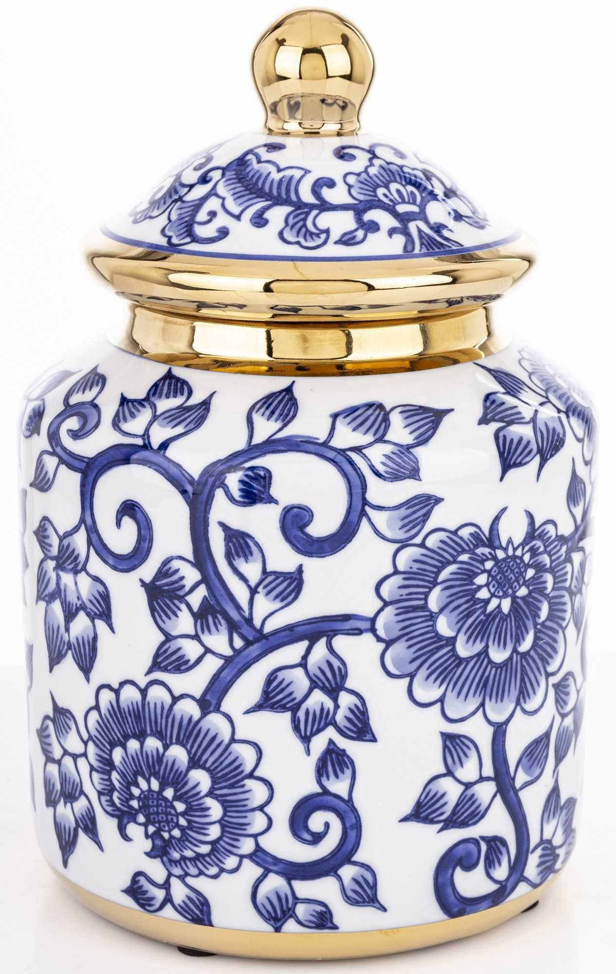 Niebiesko biała amfora z przykrywką ceramiczny pojemnik wazon 176384