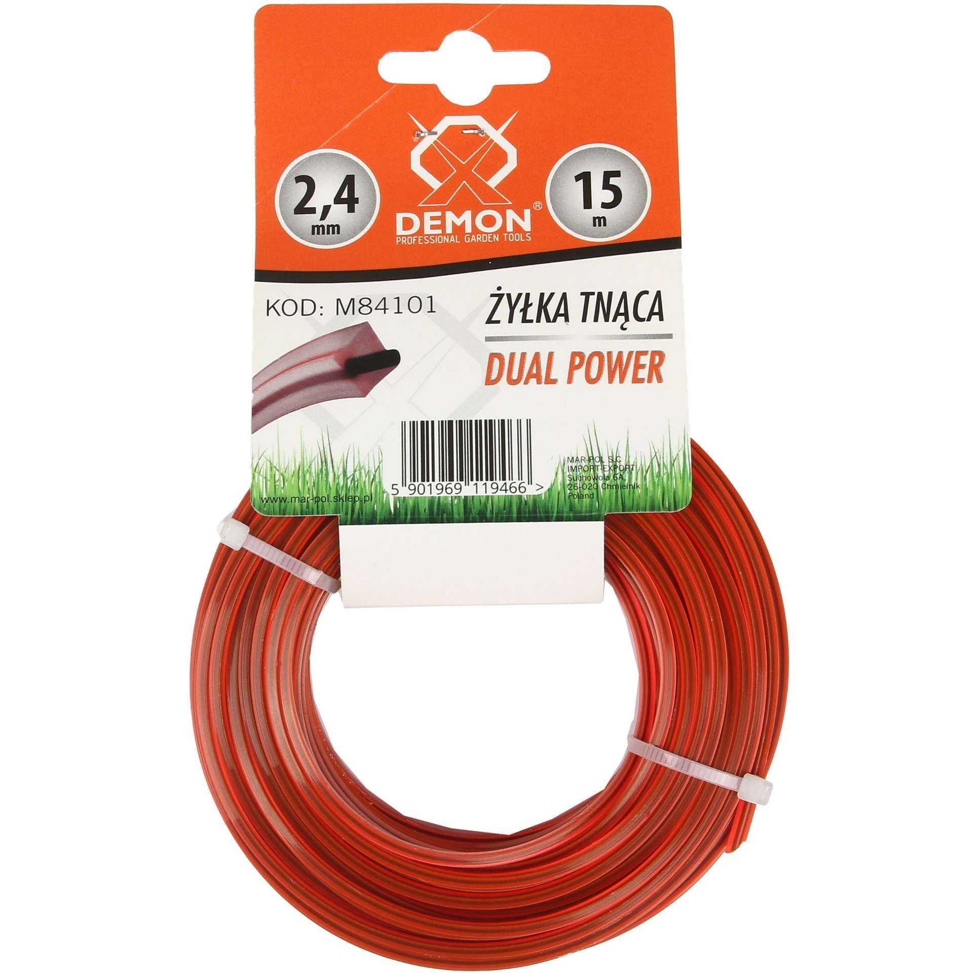 Żyłka tnąca Demon Dual Power 2,4mm 15m zbrojona Mocna podkaszarka